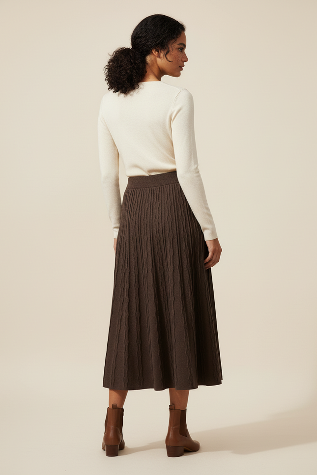 Jupe Longue Marron Texturée Élégante
