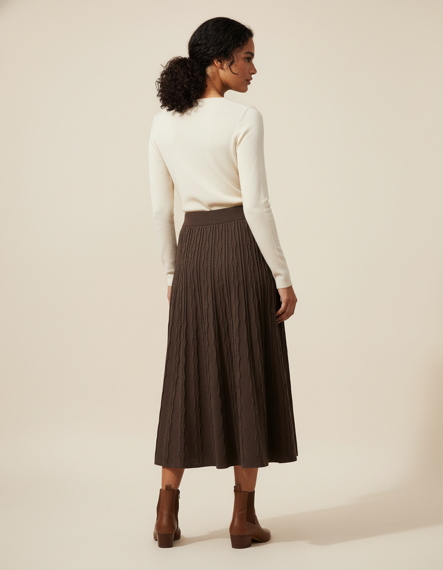 Jupe Longue Marron Texturée Élégante