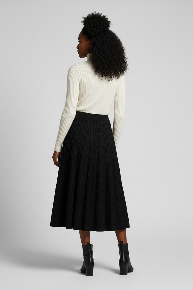 Jupe Trapèze Noire Mi-Longue