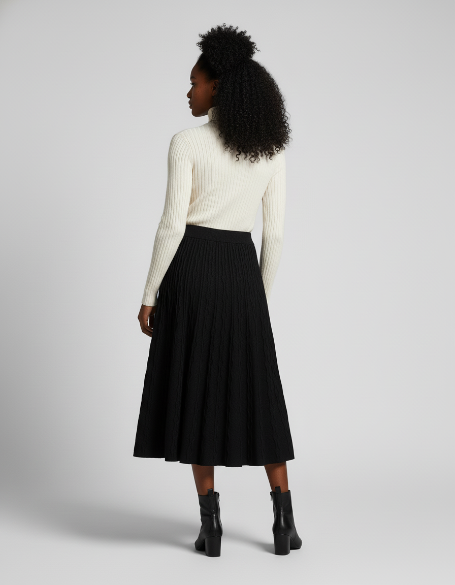 Jupe Trapèze Noire Mi-Longue