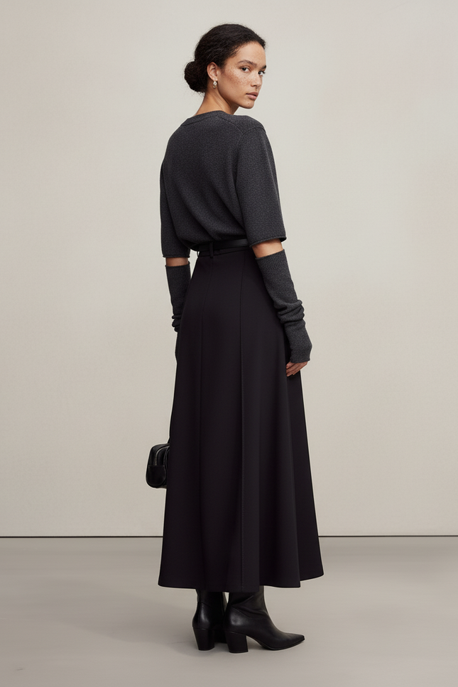 Jupe Longue Noire Évasée Chic Femme