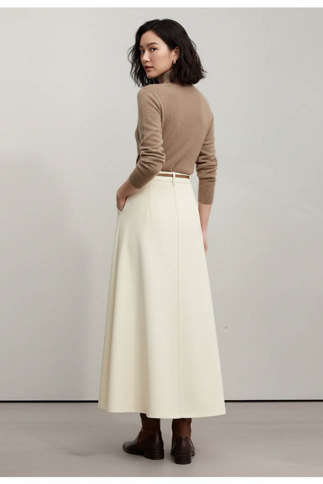 Jupe Longue Crème Coupe Évasée Chic