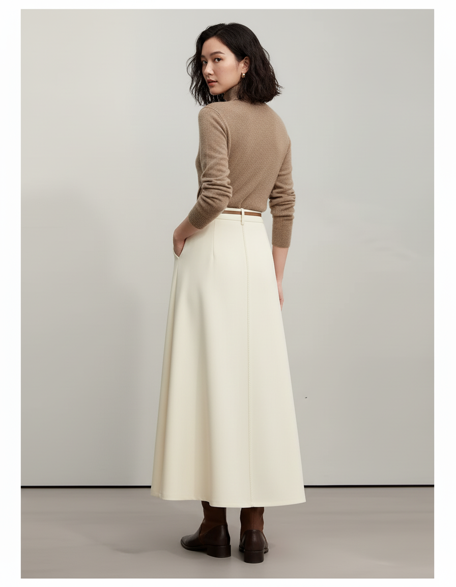 Jupe Longue Crème Coupe Évasée Chic