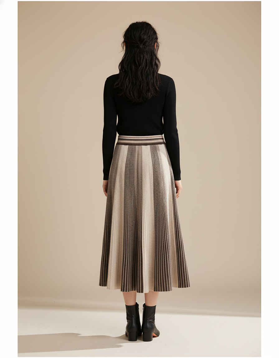 Jupe Longue Plissée Tricotée Chic