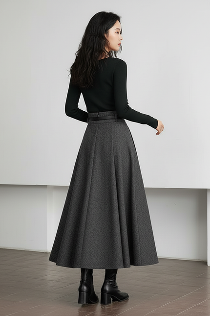 Jupe Longue Laine Plissée Élégante