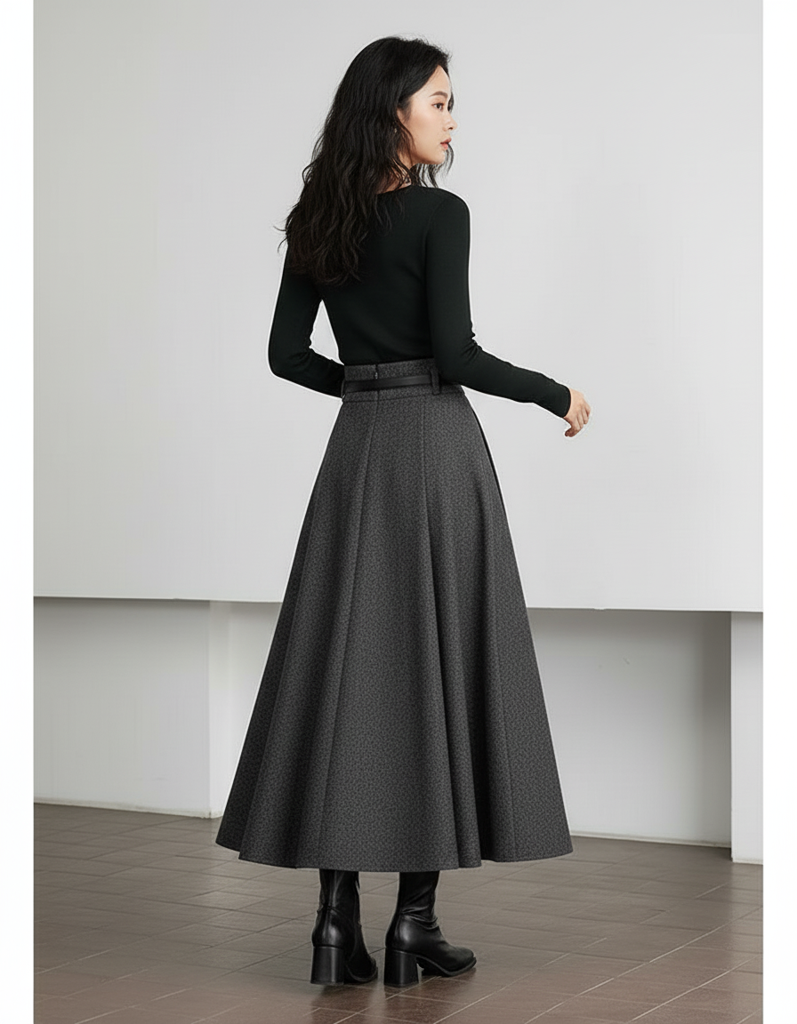 Jupe Longue Laine Plissée Élégante