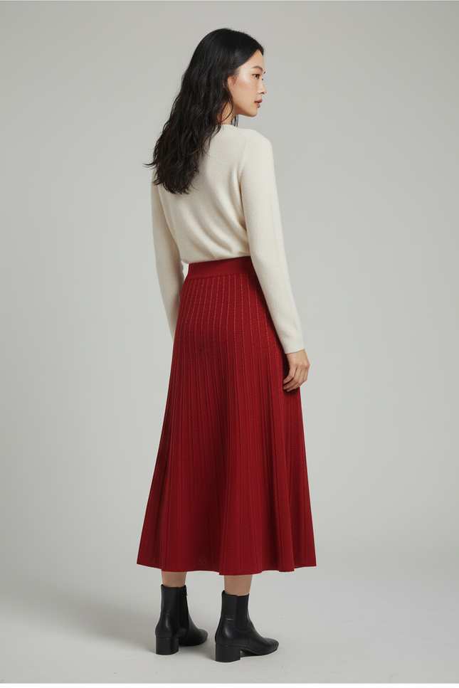 Jupe Longue Maille Plissée Élégante