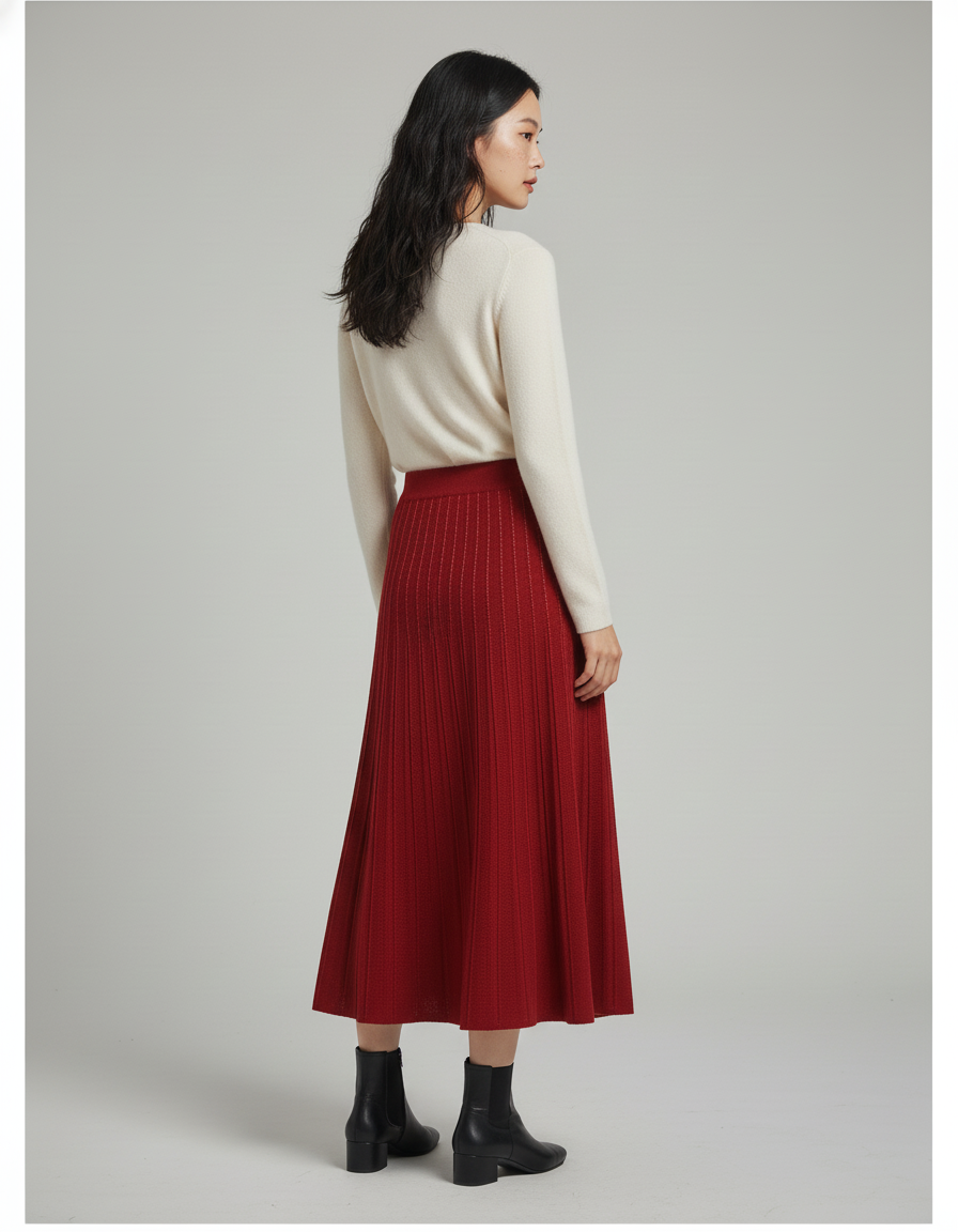 Jupe Longue Maille Plissée Élégante