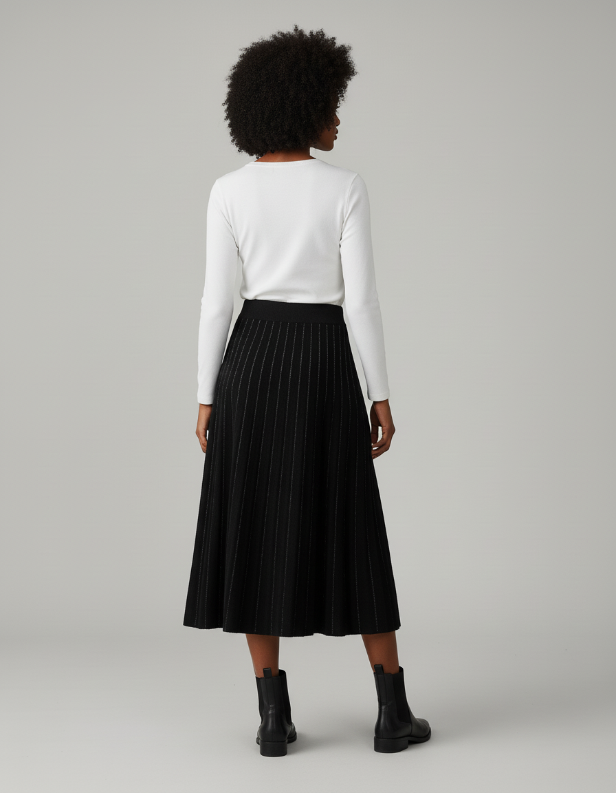 Jupe Longue Plissée Noire Brillante Chic