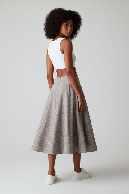 Jupe Longue Chic Carreaux Taille Haute