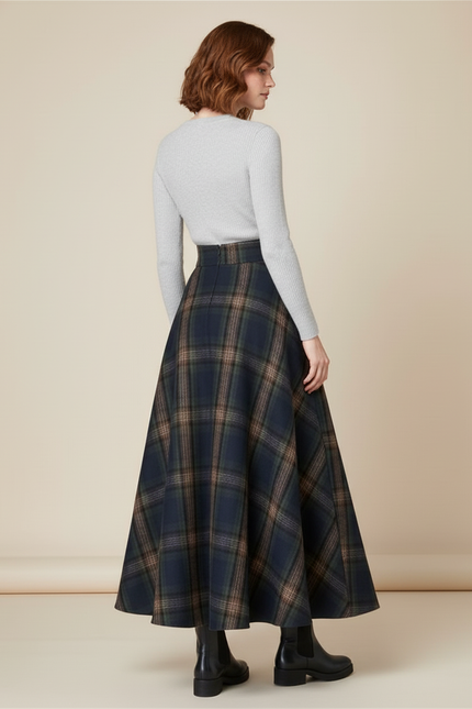 Jupe Longue Laine Carreaux Évasée Chic