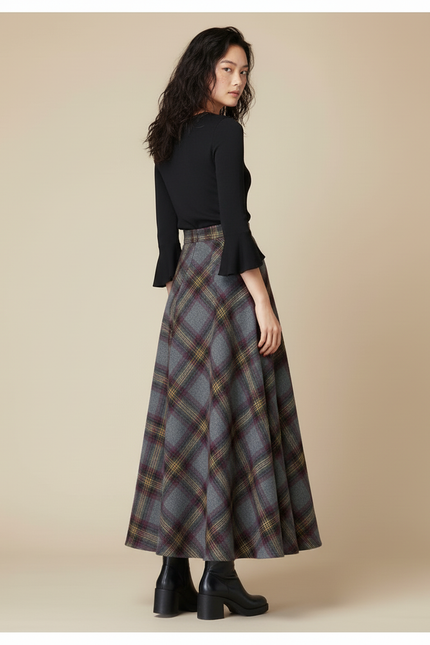 Jupe Longue Grise Carreaux Chic