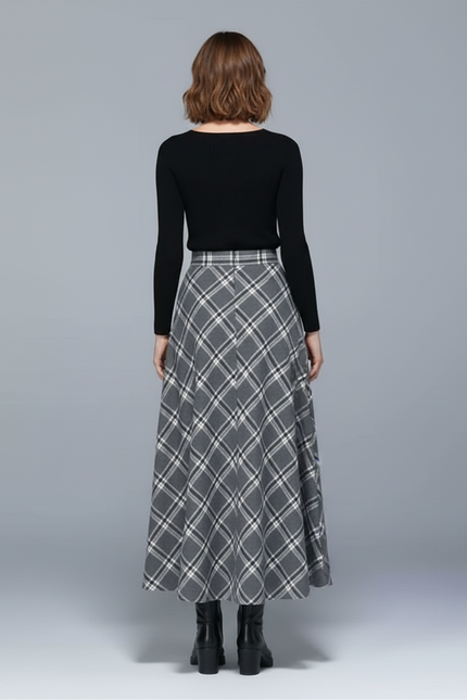 Jupe Longue Carreaux Taille Haute Chic