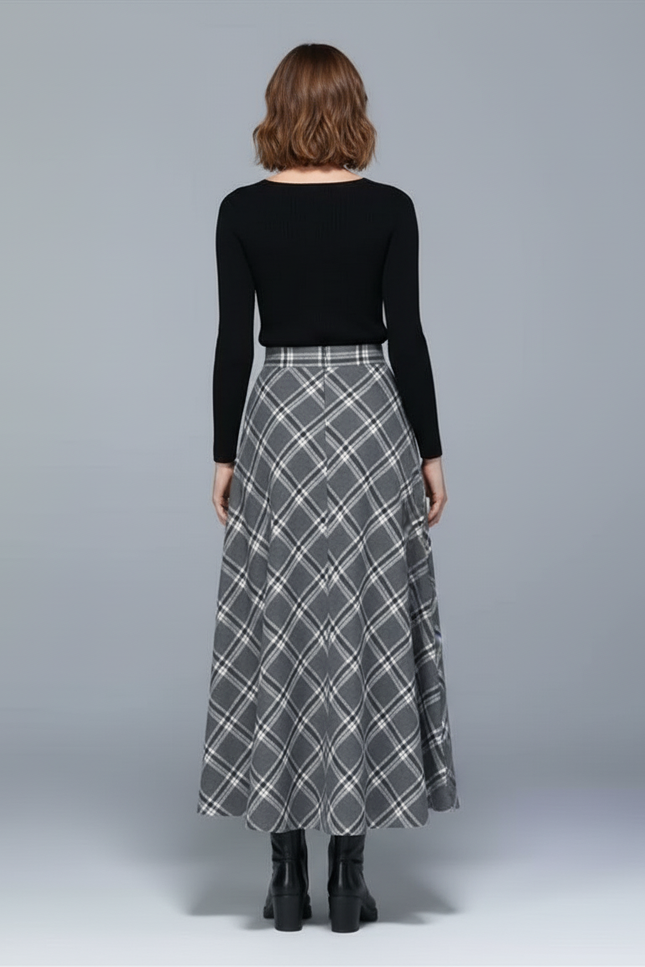 Jupe Longue Carreaux Taille Haute Chic