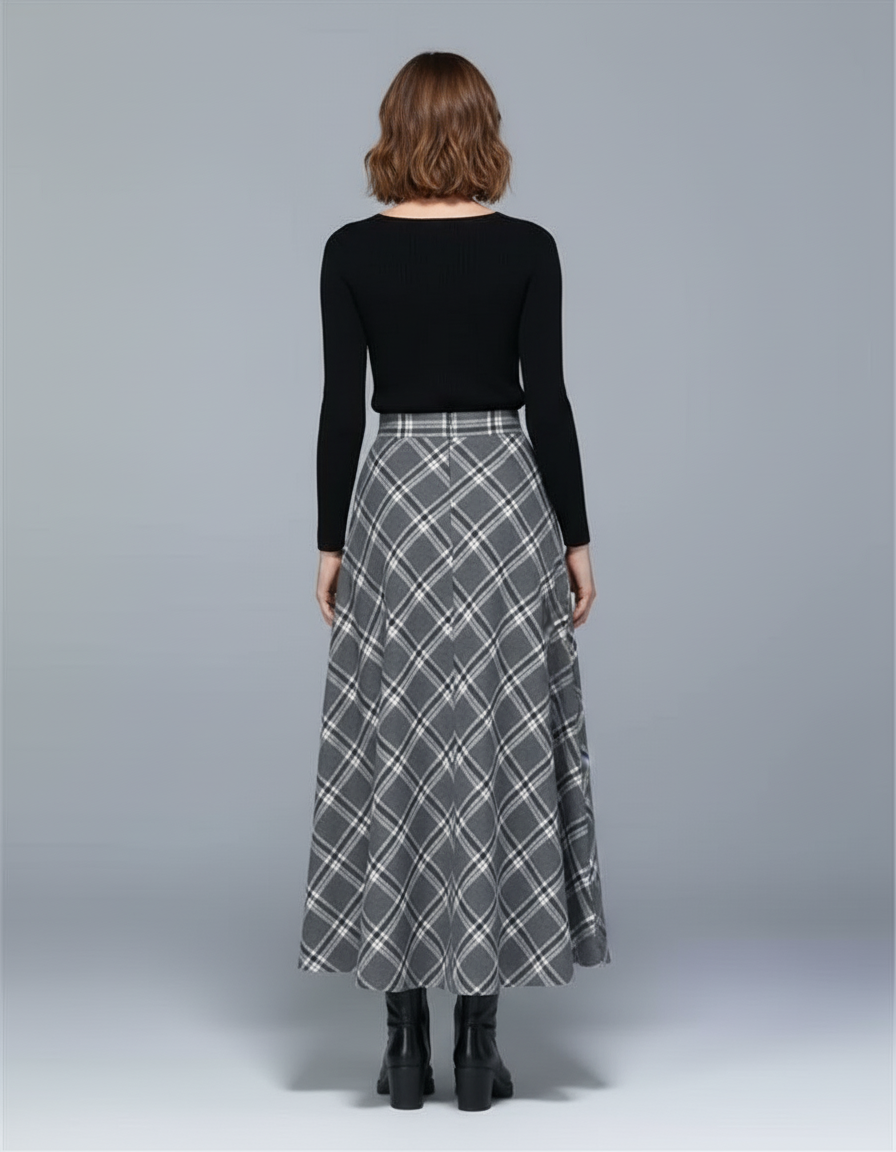 Jupe Longue Carreaux Taille Haute Chic