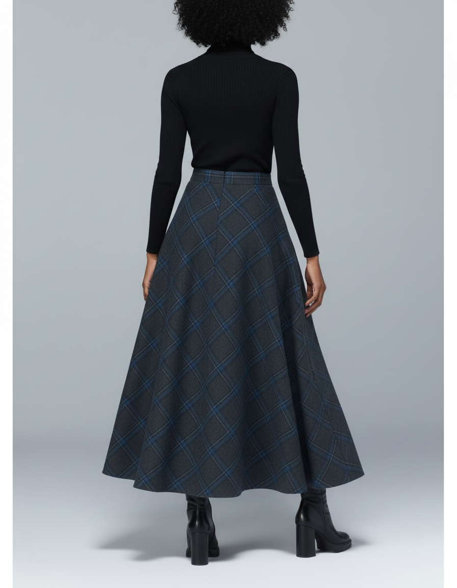 Jupe Longue Plaid Laine Chic