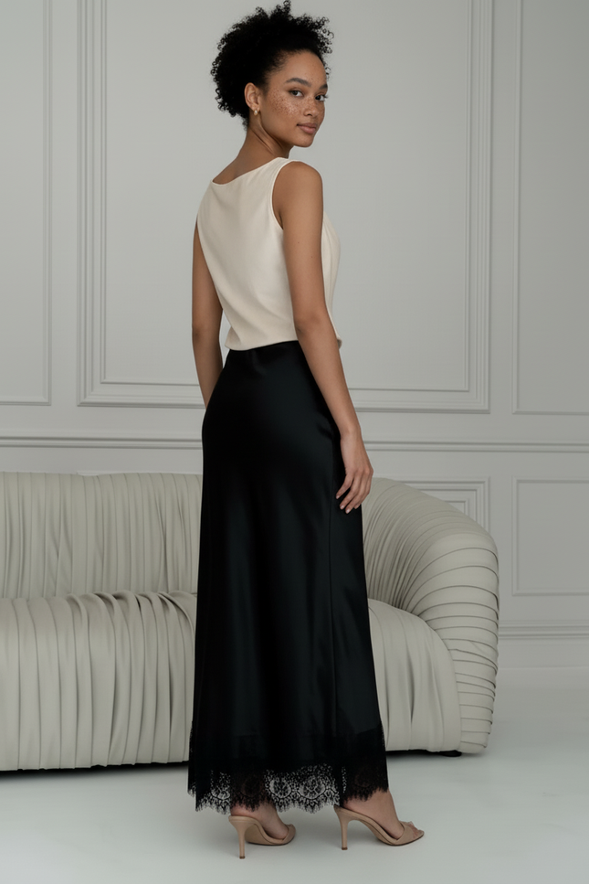 Jupe Longue Satin Et Dentelle