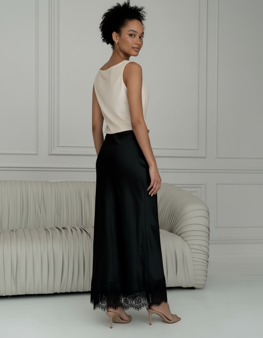 Jupe Longue Satin Et Dentelle