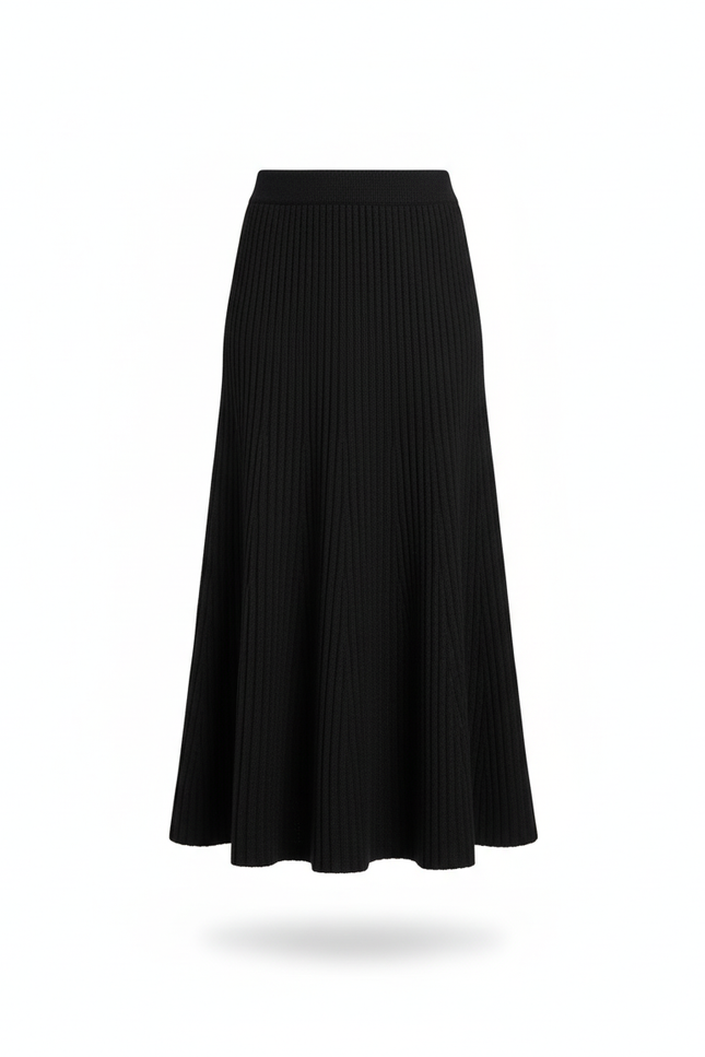 Jupe Longue Noire Plissée Élégante Tendance