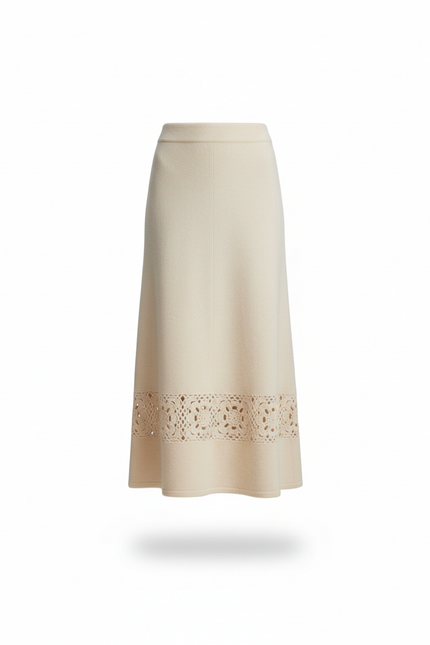 Jupe Longue Crème Ajourée Élégante
