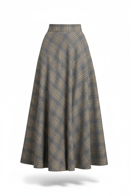 Jupe Longue Plaid Laine Élégante Hiver