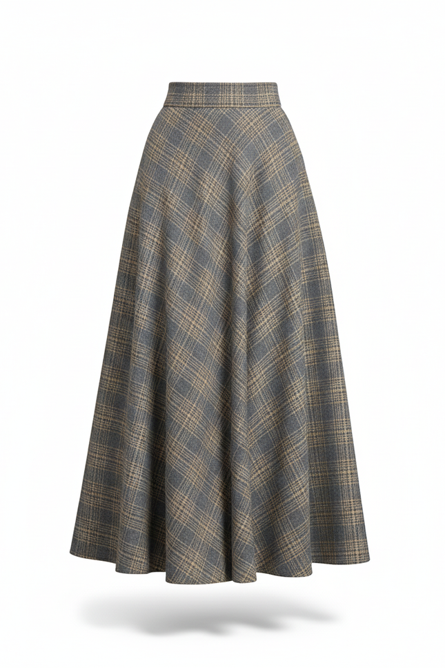 Jupe Longue Plaid Laine Élégante Hiver