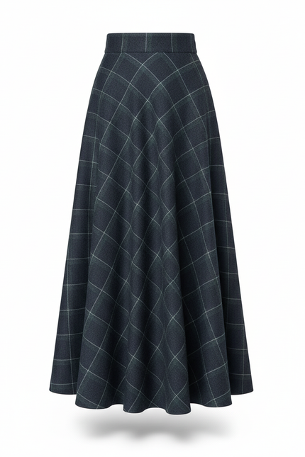 Jupe Longue Carreaux Laine Élégante