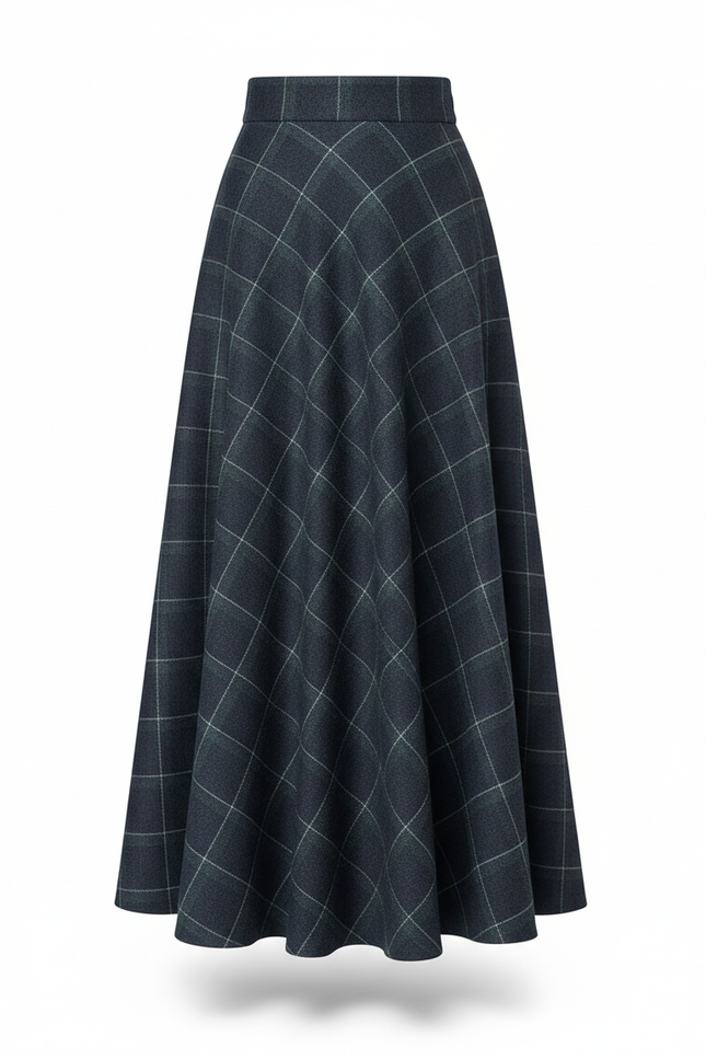 Jupe Longue Carreaux Laine Élégante