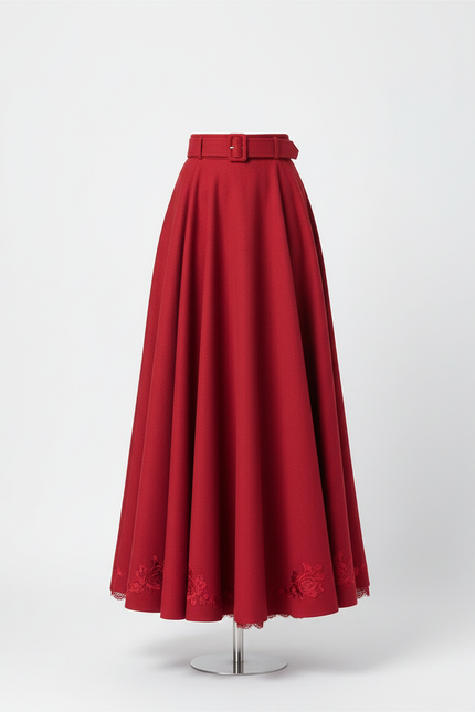 Jupe Longue Rouge Évasée Élégante