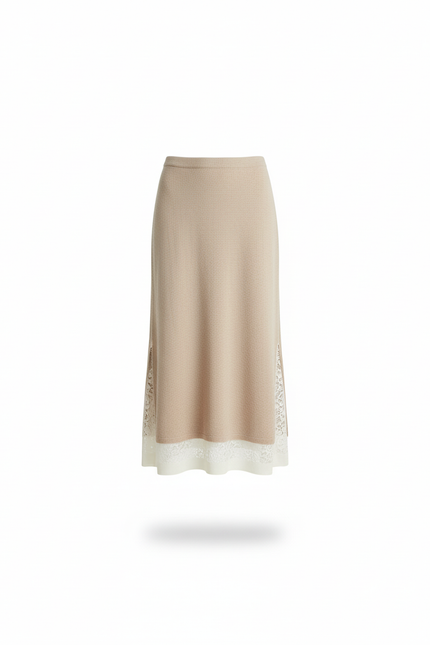 Jupe Longue Beige Maille Élégante Chaleureuse