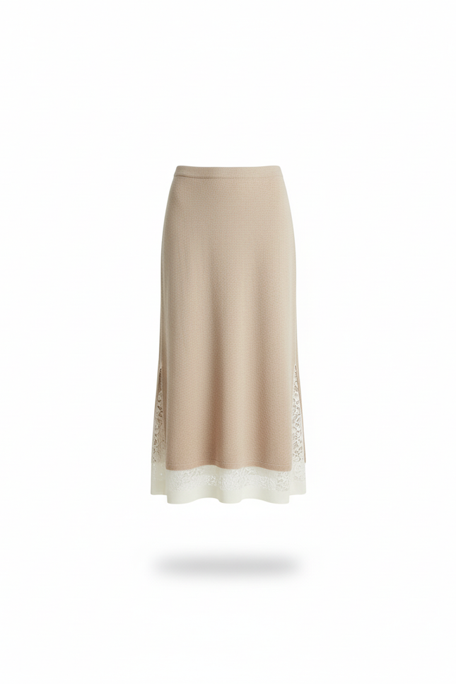 Jupe Longue Beige Maille Élégante Chaleureuse