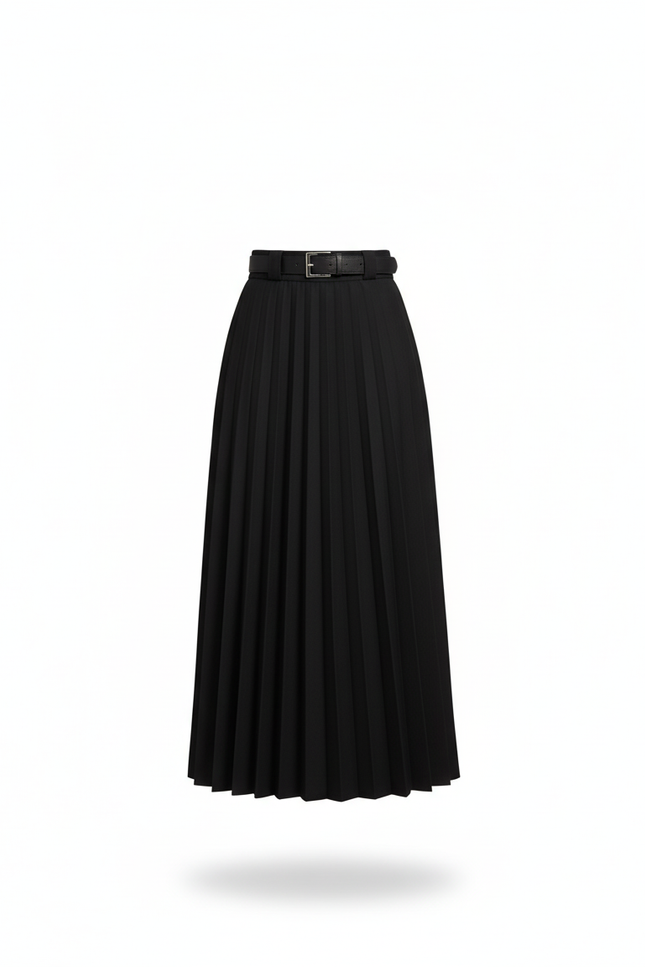 Jupe Longue Noire Plissée Chic Femme