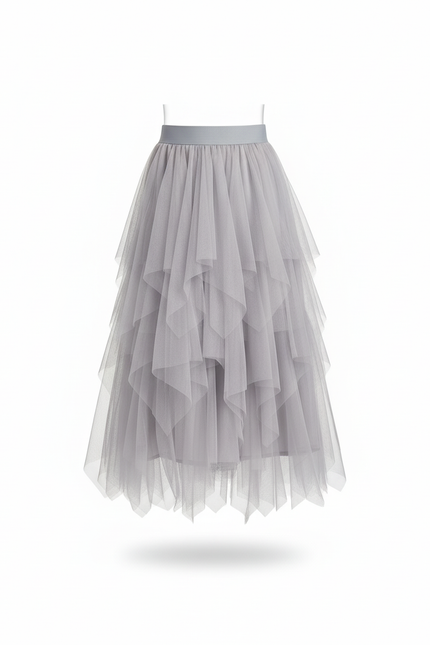 Jupe Longue Tulle Grise Fluide