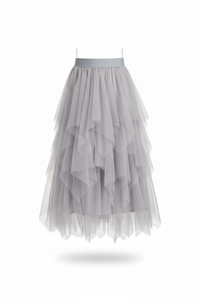 Jupe Longue Tulle Grise Fluide