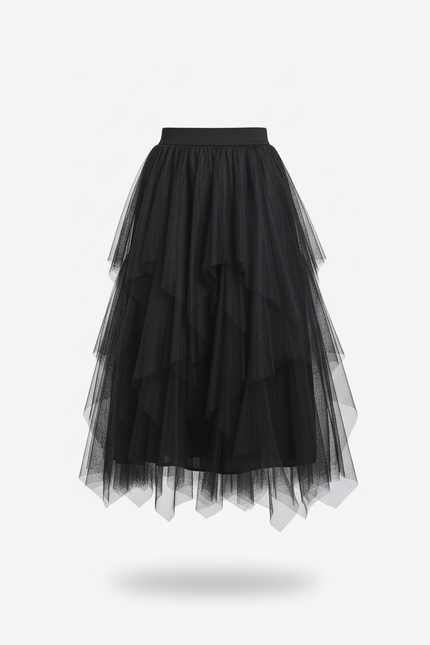 Jupe Longue Noir Tulle Superposé Chic
