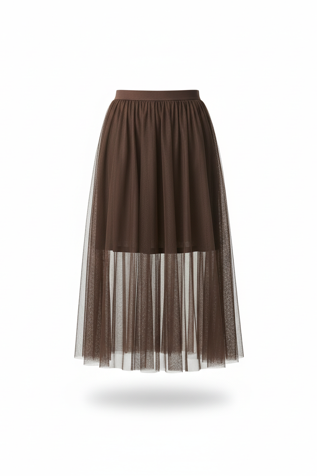 Jupe Longue Tulle Marron Fluide Chic