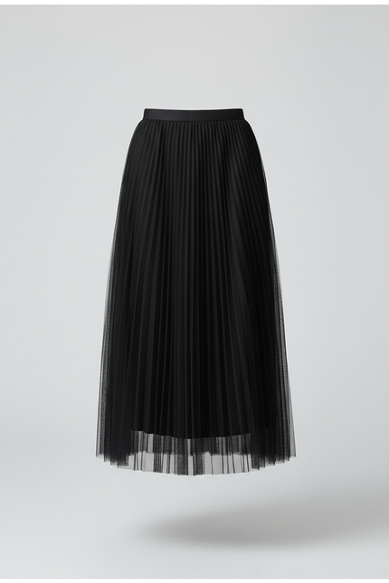 Jupe Longue Noire Plissée Élégante Mode