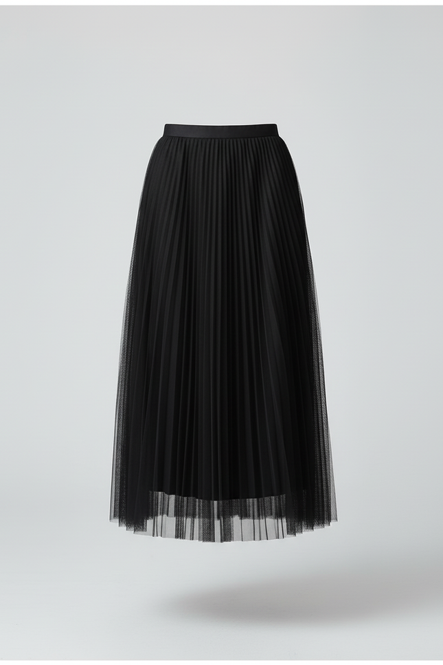 Jupe Longue Noire Plissée Élégante Mode