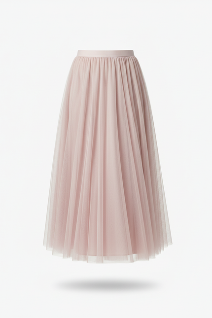 Jupe Longue Tulle Rose Poudré Fluide