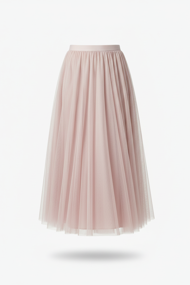 Jupe Longue Tulle Rose Poudré Fluide