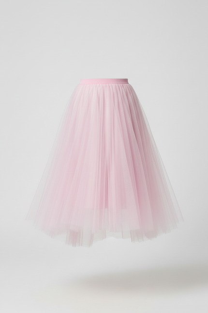 Jupe Longue Rose Pâle Tulle Plissée