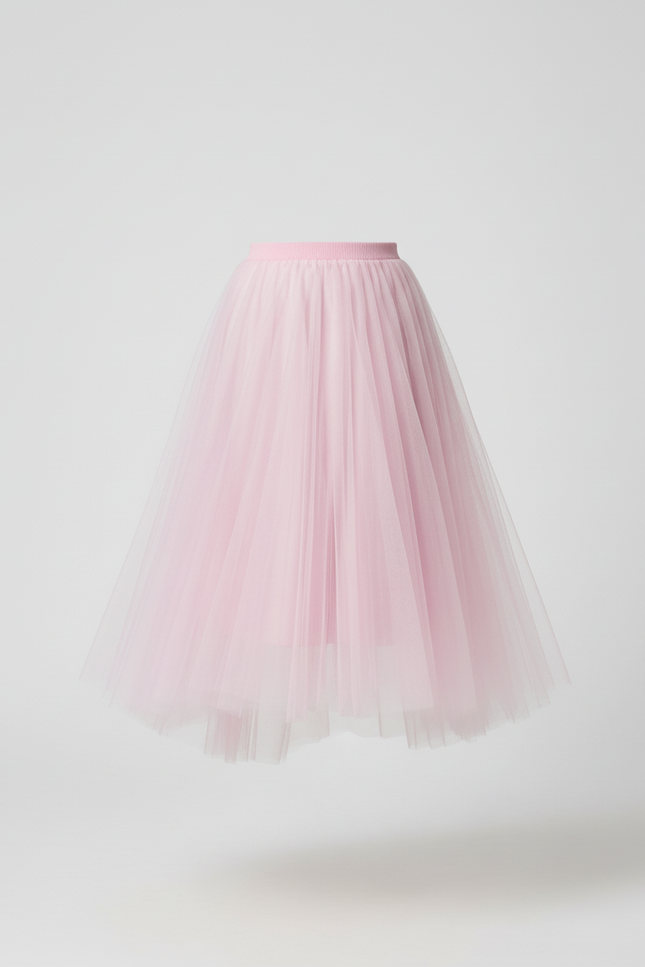 Jupe Longue Rose Pâle Tulle Plissée