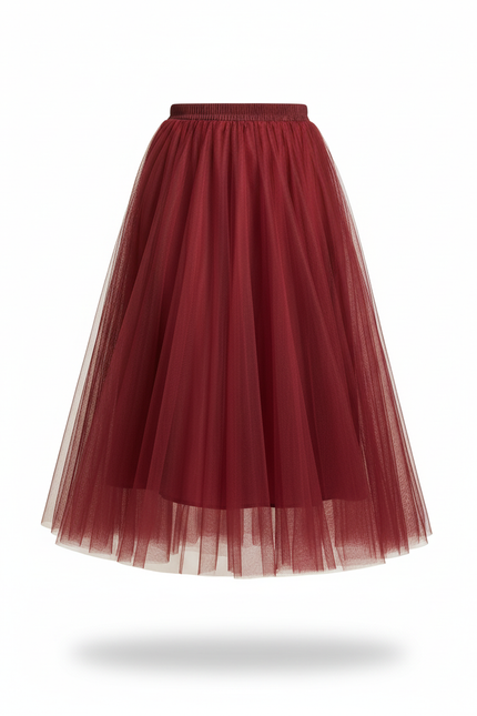 Jupe Longue Bordeaux Tulle Plissée