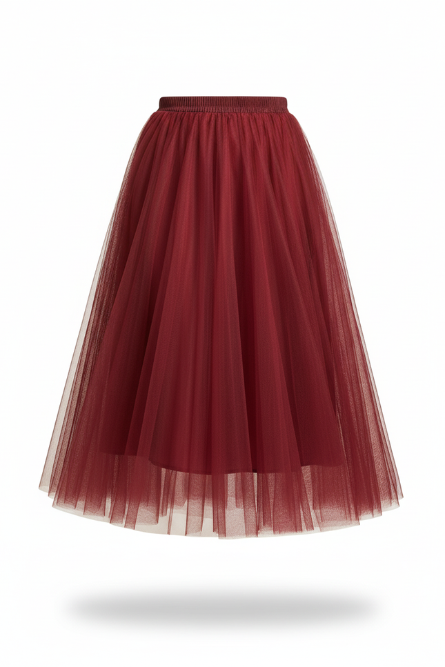 Jupe Longue Bordeaux Tulle Plissée
