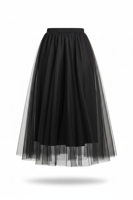 Jupe Longue Noire Tulle Plissée Soirée