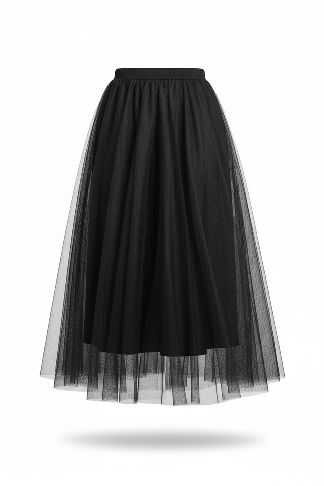 Jupe Longue Noire Tulle Plissée Soirée