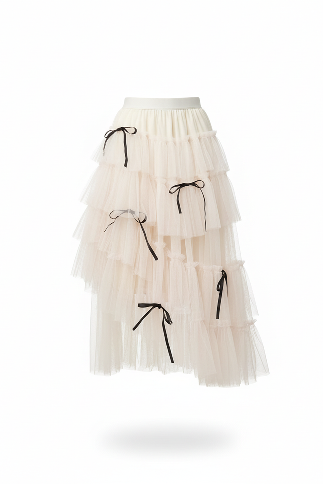 Jupe Longue Tulle Écru Volants Chic