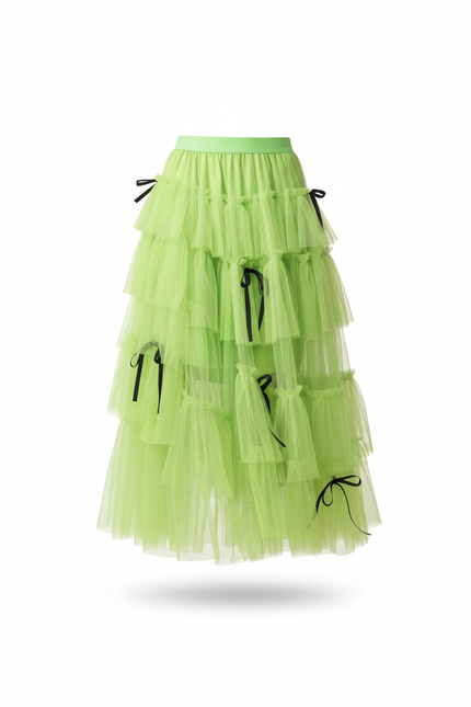 Jupe Longue Vert Anis Volants Chic