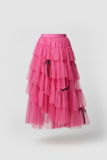 Jupe Longue Rose Fuchsia À Volants Fête