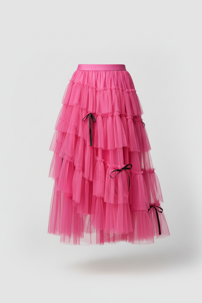 Jupe Longue Rose Fuchsia À Volants Fête